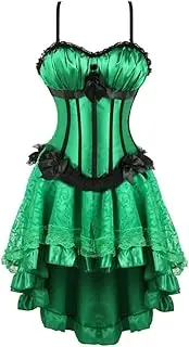 [FAWENLI] Fashion Women Sexy Straps Corset Dress Satin Striped Lace Up Corset Bustier Lingerie Top With Asymmentrical St