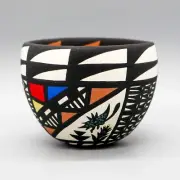 ZUNI POTTERY-SMALL HANDMADE HAND PAINTED POT by JEREN BOONE-NATIVE AMERICAN