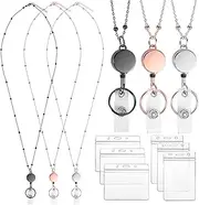Lanyards for ID Badges, 3 Pack Retractable Badge Lanyard with 6Pcs ID Badge Holder, Stainless Steel Bead Lanyards Cruise Ship Lanyards for Teacher Girl Women (Black, Silver, Rose Gold)