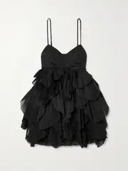 [Aje] Aje - Elsie Linen-blend And Plissé-chiffon Mini Dress - Black - UK 12 UK 12 Black