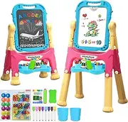 Juivin Art Easel for Kids with Magnetic Drawing Board, Double Sided Easel with Magnetic Letters & Numbers Easel, Adjustable Standing Easel for Toddler, Creative Play for Kids