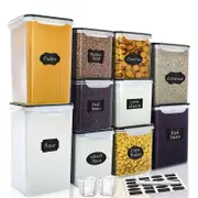 Catzon 10 Pcs Food Airtight Storage Containers with Labels for Flour & Sugar-Black