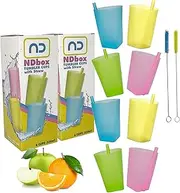 NDBOX 350ml Tumbler with Straw, and Cleaning Brush - Water, Fruit Juice Apple Juice, Milk Unbreakable Drinking Cups for Active Kids - Top-Rack Dishwasher Safe (Cups Straw 8pcs + 2pcs Brush)