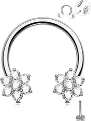 [Jewseen] Titanium Septum Rings 16g Internally Threaded Septum Jewelry Flower Daith Piercing Jewelry Flat Back Earrings Cartilage Stud for Women Men