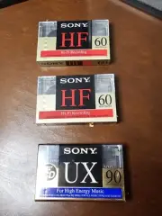 3 Sony Audio Cassette Tapes One UX90 Type2 High BiasTwo HF60 Type1 Normal Bias