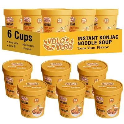 VOLO VERO Konjac Noodle Instant Soup Cup Tom Yum Flavor 6 Packs Gluten Free V...