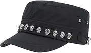 [Pogah] Unisex Skull/Skeleton Studded Punk-Army-Cap Cool Flat Cap (Size：S-M)