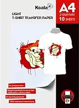 (A4, 10 Sheets) - KOALA Inkjet Iron On T Shirt Transfer Paper for Light Fabrics x 10 Sheets, A4