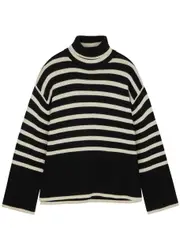 Totême Striped Roll-neck Wool-blend Jumper - Black And White - M M