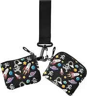 [Amooorous] Cartoon Cute Astronaut Planet Dual Coin Purse Credit Card Holder Wallet Compact Size Coin Purse Wallet Bag with Zipper Coin Pocket for Lady 2 Packs, Cartoon cute astronaut planet, 1 size, Casual