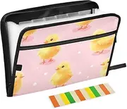 Quteprint 13 Pockets Expanding File Folder with Zipper Closure, Cute Chicks Pattern Accordion File Folder with Sticky Labels, Letter Size A4 Papers Expandable File Document Organizer