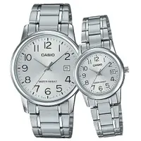 在飛比找ETMall東森購物網優惠-【CASIO 卡西歐】指針對錶 不鏽鋼錶帶 銀 防水 日期顯