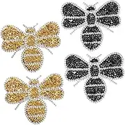 SHINEOFI 4pcs Rhinestone Appliques: Bee Rhinestone Decorative Patches Iron On Crystal Appliques for Clothes Shoes Bags DIY Accessories