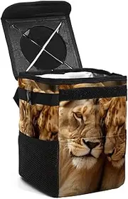 Car Trash Can with Lid,Bag Hanging Storage Pockets Leak-Proof,Portable Garbage Bin,Women Animals Two Lion