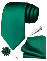 Branduce 3.15"（8cm） Mens Tie and Lapel Pin Solid Necktie Emerald Green