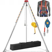 VEVOR Confined Space Tripod Kit, 2600 lbs Winch, Confined Space Tripod 8' Legs and 98' Cable, Confined Space Rescue Tripod 32.8' Fall Protection, Harn