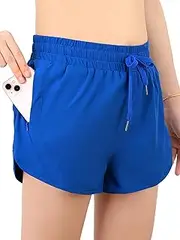 [BALAYSIER] Women's Swimming Shorts with Pockets Swimming Trunks Women's High Waist Quick Drying Swimming Trunks 2 in 1 Shorts with Liner, Blue, X-Small