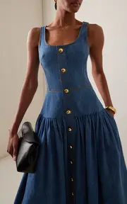 [Adam Lippes] Cassie Button-Front Denim Midi Dress