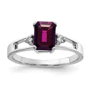 14k White Gold 7x5mm Emerald Cut Rhodolite Garnet VS Diamond ring