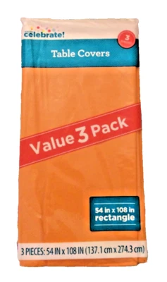 Orange PlasticTable Covers/Cloths 54"x108" Rectangular 3 Covers per Pack