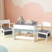 3Pcs Kids Table and Chairs, Children Study Set Drawing Eating Painting Learning