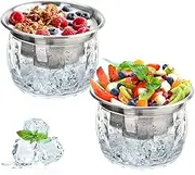 ZENFUN 2 Pack 20 Oz Chilled Dip Bowl with Acrylic Ice Bowl Base, Stainless Steel Ice Chilled Serving Dish Iced Salad Bowl Set for Chilled Pasta, Potato, Dressing, Fruit