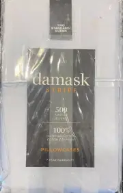 Damask Stripe 500 Thread Count 100% Egyptian Cotton Two S/Q Pillowcase-Grey