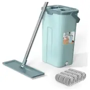 Mop and Bucket with Wringer Set, Flat Wall Mop and Bucket Set with 4 Reusable
