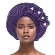 Women African Auto Gele Headtie Head Cover Wrap Nigerian Wedding Headwear Arab