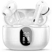 Bluetooth Earbuds Noise Cancelling Stereo Bass Headphones Wireless 5.3 Mic LED Display IP7 Waterproof 36H Playtime Earphones Sports Workout White