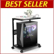 Durable Black Iron 2-Tier Computer Tower Stand with Pegboard for Accessories