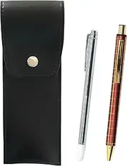 BRSB-701S-NQ30KB-R Round Button Japanese Pen Case Black Metal Indicator Rod and NQ30K Thick Shaft Metal Straight Knock Double Anodized Lattice Ballpoint Pen Set, Red