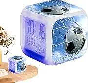 LED Colorful Multifunctional Football Alarm Clock | Football Sport Design Creative Desk Table Clock,Kids Alarm Clock Soccer with LED Display to Display Time,Week,Month,Temperature