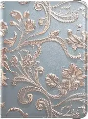 [Amooorous] Trendy Rose Gold Floral Silver Leather decorative Passport Holders Travel Documents Organizer Protector Passport Cover Holder Wallet Case Waterproof, trendy rose gold floral silver, 1 size