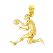14K Gold Dribbling Basketball Player Pendant