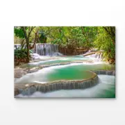 The Tat Kuang Si Waterfall in Forest Print 100% Australian Made 150x100cm (Stretched Canvas)