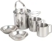 PAMINGONO Stainless Steel Camping Cookware Set 5-Piece Picnic Kettle Bowl Set Portable Outdoor Cooking Equipment for Hiking