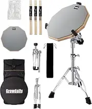 GrowDaily Drum Practice Pad Snare Drums Stand Set 12 In With Double Sided Silent Drums Pad,Drums Dampeners Gel, Drum sticks,Carrying Bag Adjustable Stand(Fits 10''-14'' Drums)
