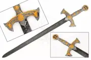 38" CUSTOM DAMASCUS STEEL TEMPLAR CRUSADER MEDIEVAL KNIGHTS ARMING SWORD JW-0521
