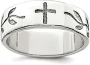 [JewelryWeb] 925 Sterling Silver Solid Polished Artisan Oxidized Religious Faith Cross Design Ring Band Style-Ring for Women