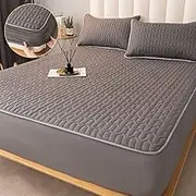 Thicken Mattress Cover Thick Quilted Stitched Bed Linen Printed Bedding Large Bed Sheet Without Pillowcase,Dark Grey,only 2 Pillowcase