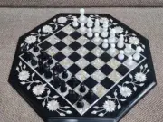 Black Marble Chess Set Top, Marble Chess Table Top, Halloween Eve Gifts Decor