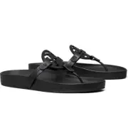 NIB Tory Burch Miller Cloud Leather Thong Sandals BLACK US 9 AUTHENTIC