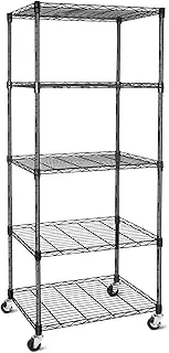 Hlyluoyi 5 Shelf Garage Shelving Unit, Metal Shelves with Wheels Heavy Duty (210 lbs per Shelf), Adjustable Storage Rack, NSF Wire Shelving, Utility Shelf for Kitchen Pantry Rack, Black