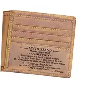 WASTIME Customized Leather Front Pocket Wallet - Slim Wallet Brown- to Husband