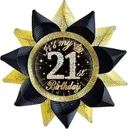 SKJIAYEE It's My 21st Birthday Buttons Pins Handmade(3.8*3.8inch), Black Gold Funny Grosgrain Ribbon Tinplate Badge for Women or Men 21st Birthday Party Decorations Supplies Ideas Gifts Jokes Favors,