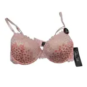 Rene Rofe Womens Sz 36C Padded Push Up Bra Light Pink Lace NEW