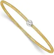 [JewelryWeb] 2.25mm 14k Solid Gold Two tone Polished With Sparkle Cut Bead Stretch Bracelet-Stretch-Bracelet for Women