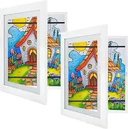 2 Pack Artwork Picture Frame with Cardboard, 15.2X20.3CM Art Projects Display Frame Hold up to 150 Artworks, Changeable Wooden Magnetic Front Opening Picture Frame for School Home Office (White)