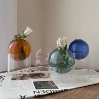在飛比找蝦皮購物優惠-【滿299免運】圓形彩色玻璃花瓶 水培器 房間裝飾 花瓶 玻